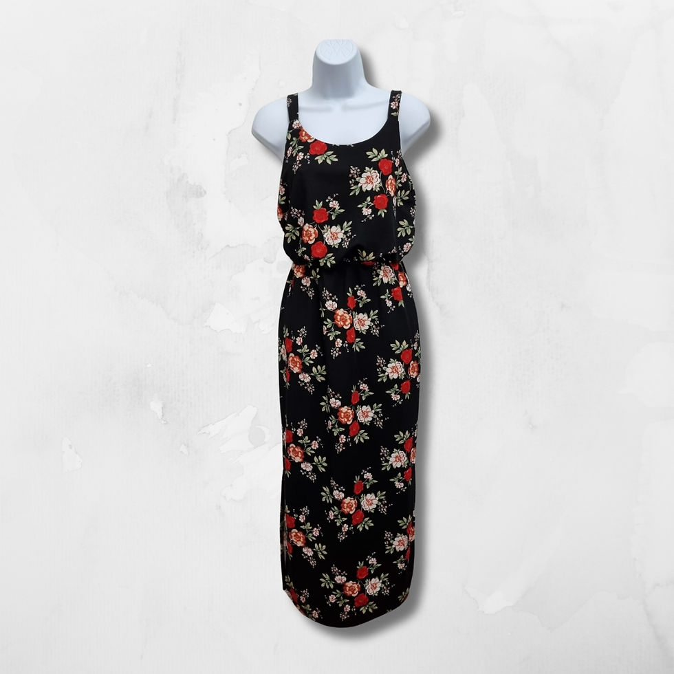 Black rose print dress. Uk 8