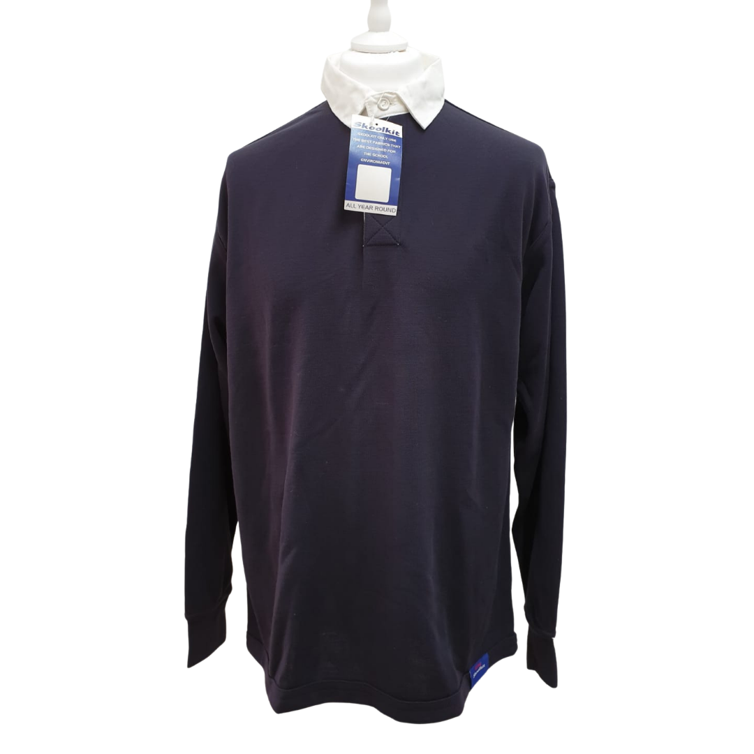 Navy rugby shirt with white collar. 7-10yrs BNWT