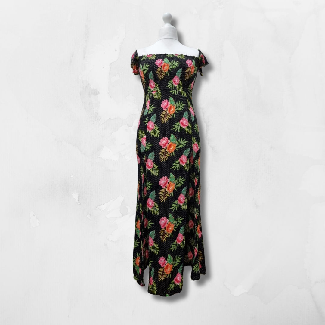 New Look black floral print maxi dress. Uk 14