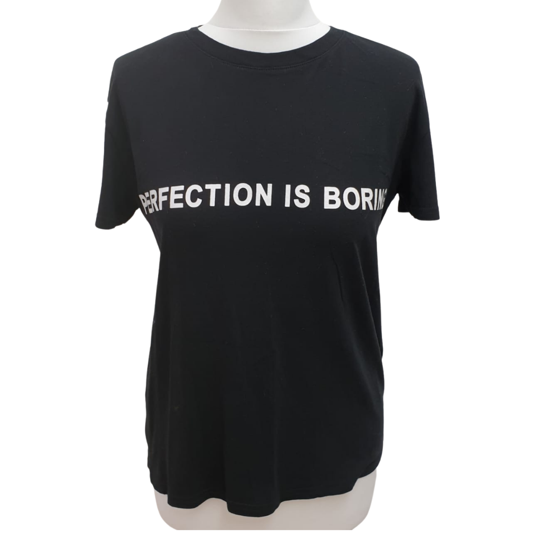 Bershka "Perfection Is Boring" black t-shirt. Uk 8