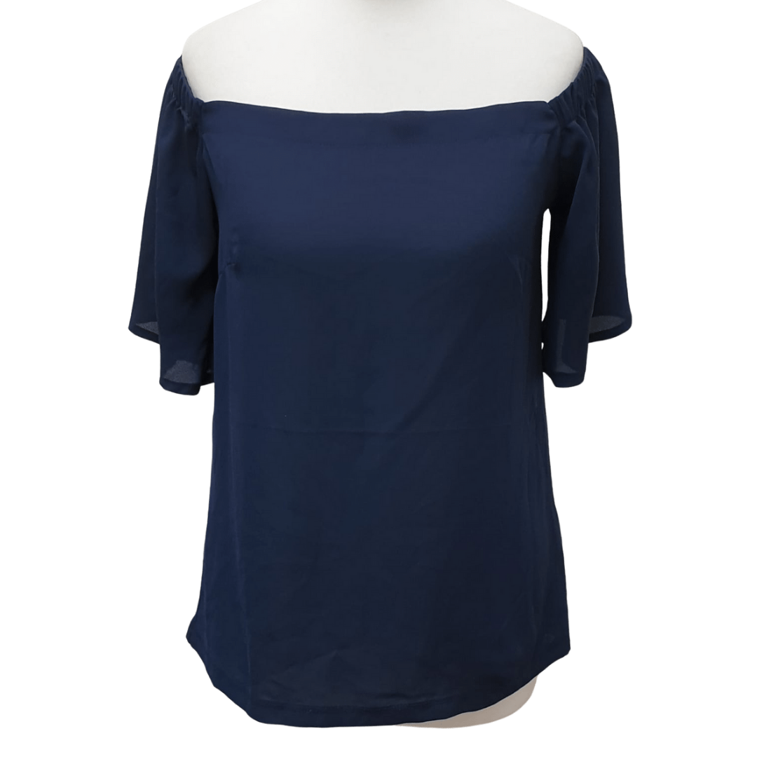 Warehouse navy woven front bardot top. Uk 10 BNWT