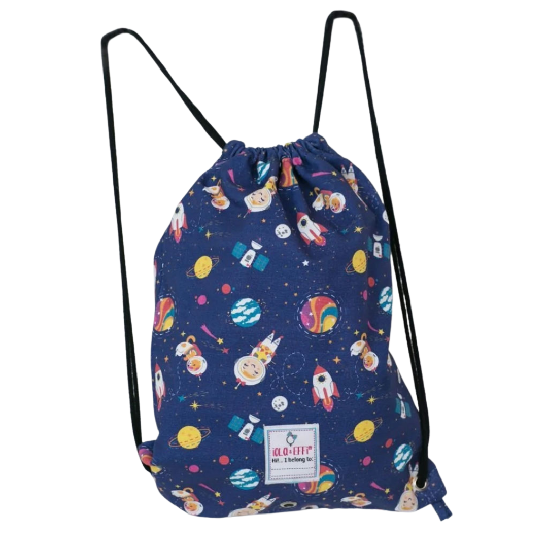 Iola & Effi navy space print drawstring childs bag. BNWT