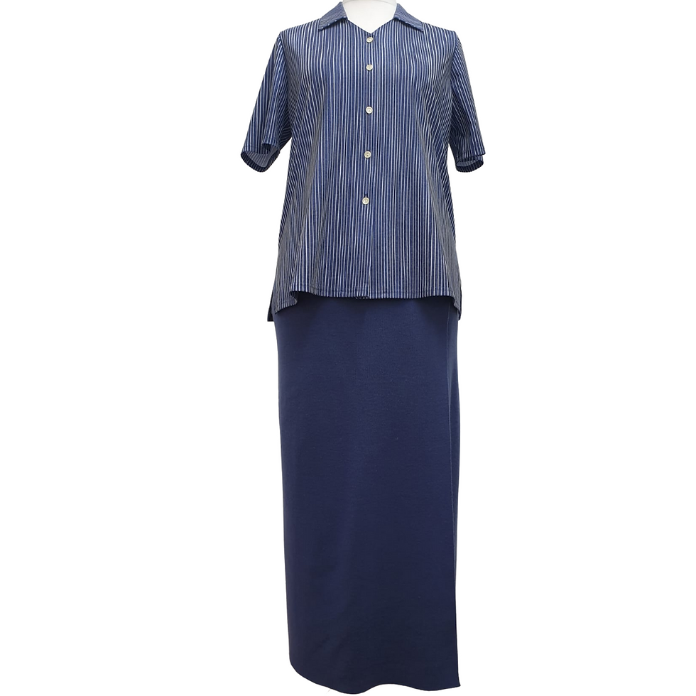 Thumbnail: Finn Karelia blue stripe short sleeve vintage shirt. Uk 14