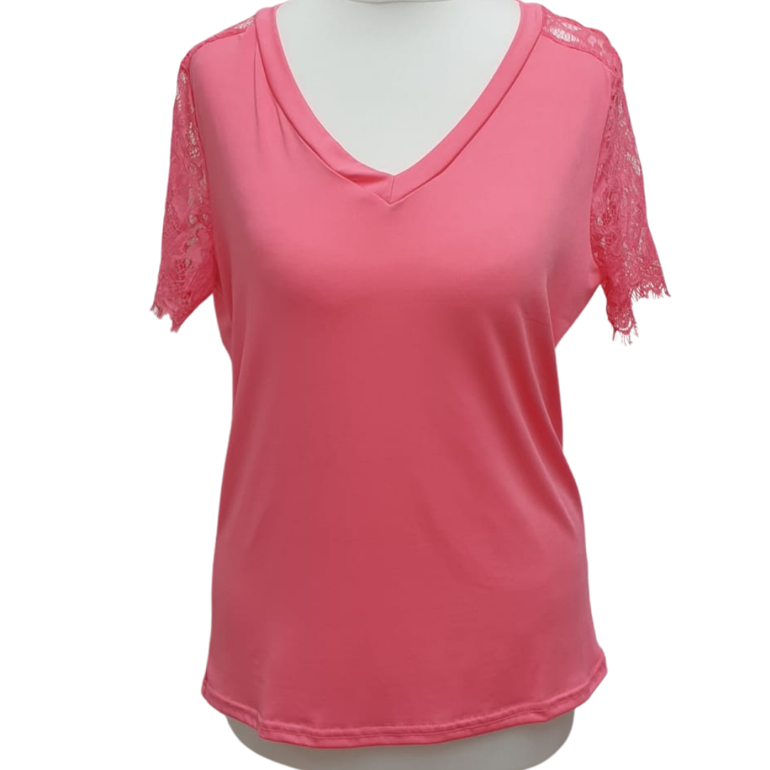 Pink lace sleeve t-shirt. Uk 12
