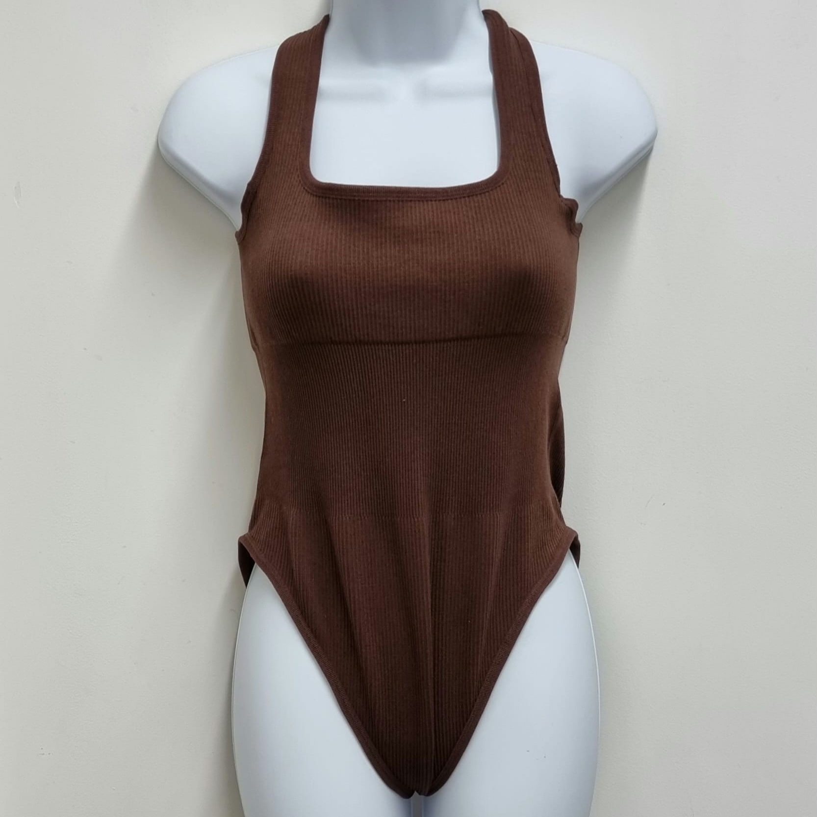 Brown ribbed bodysuit. Uk 12-14 