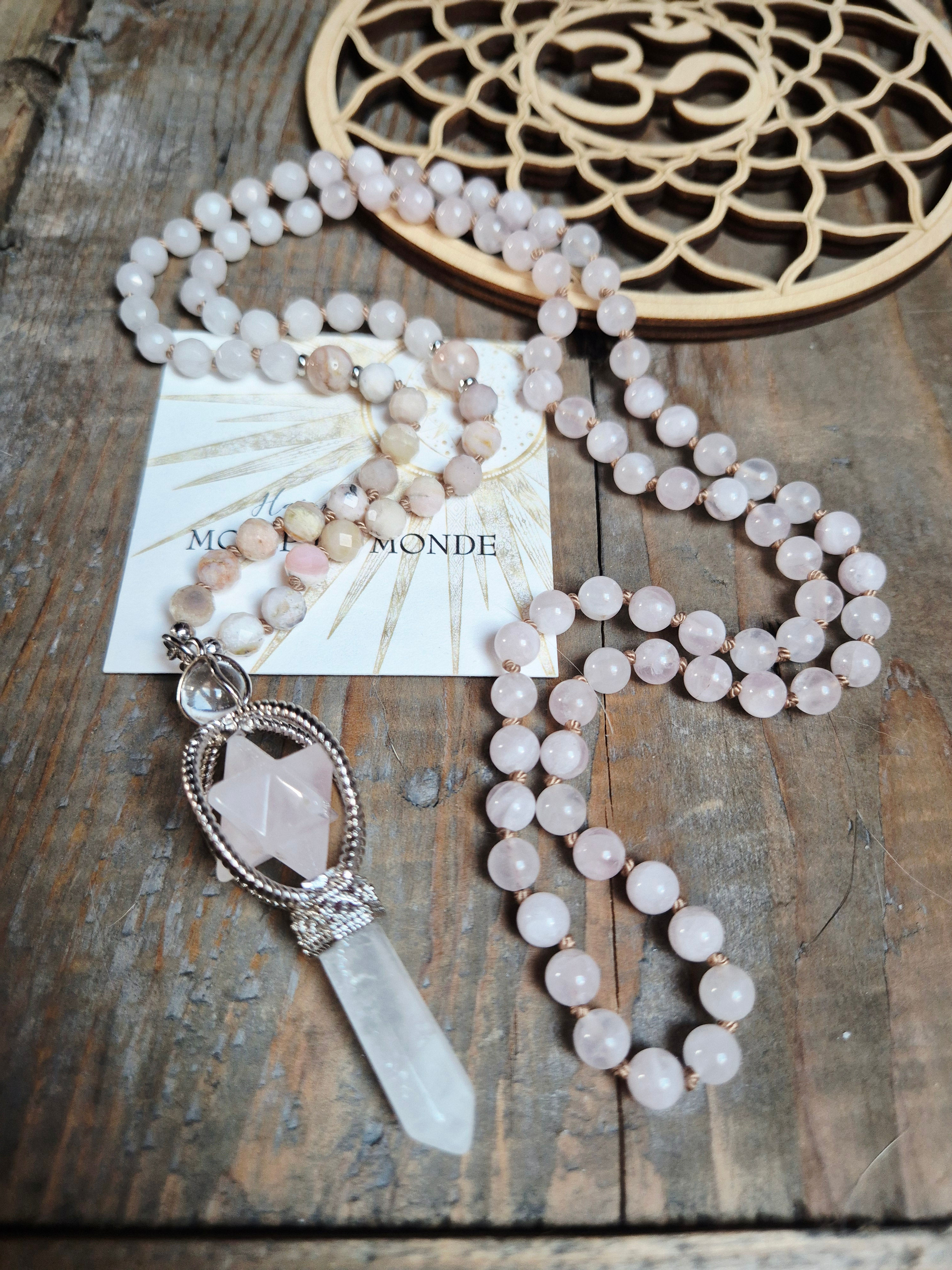 Mala Etoile Merkaba Quartz Rose