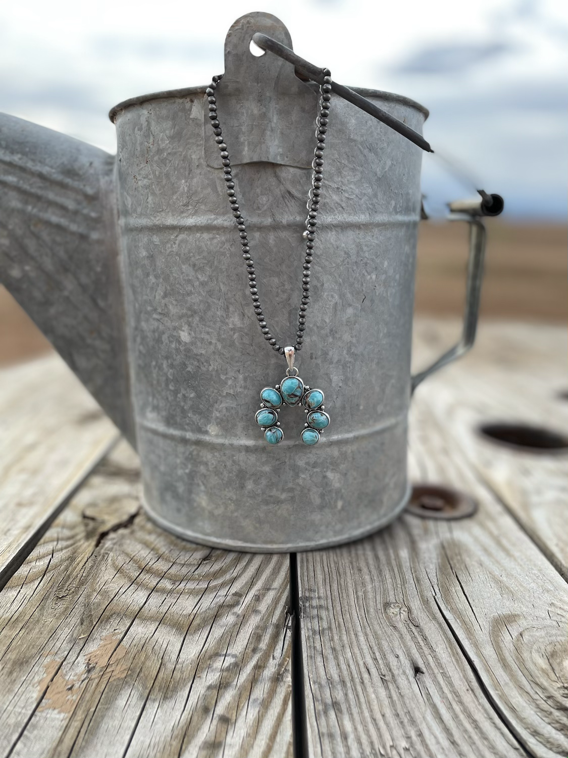 Pretty in Turquoise Mini Squash Blossom  Necklace 