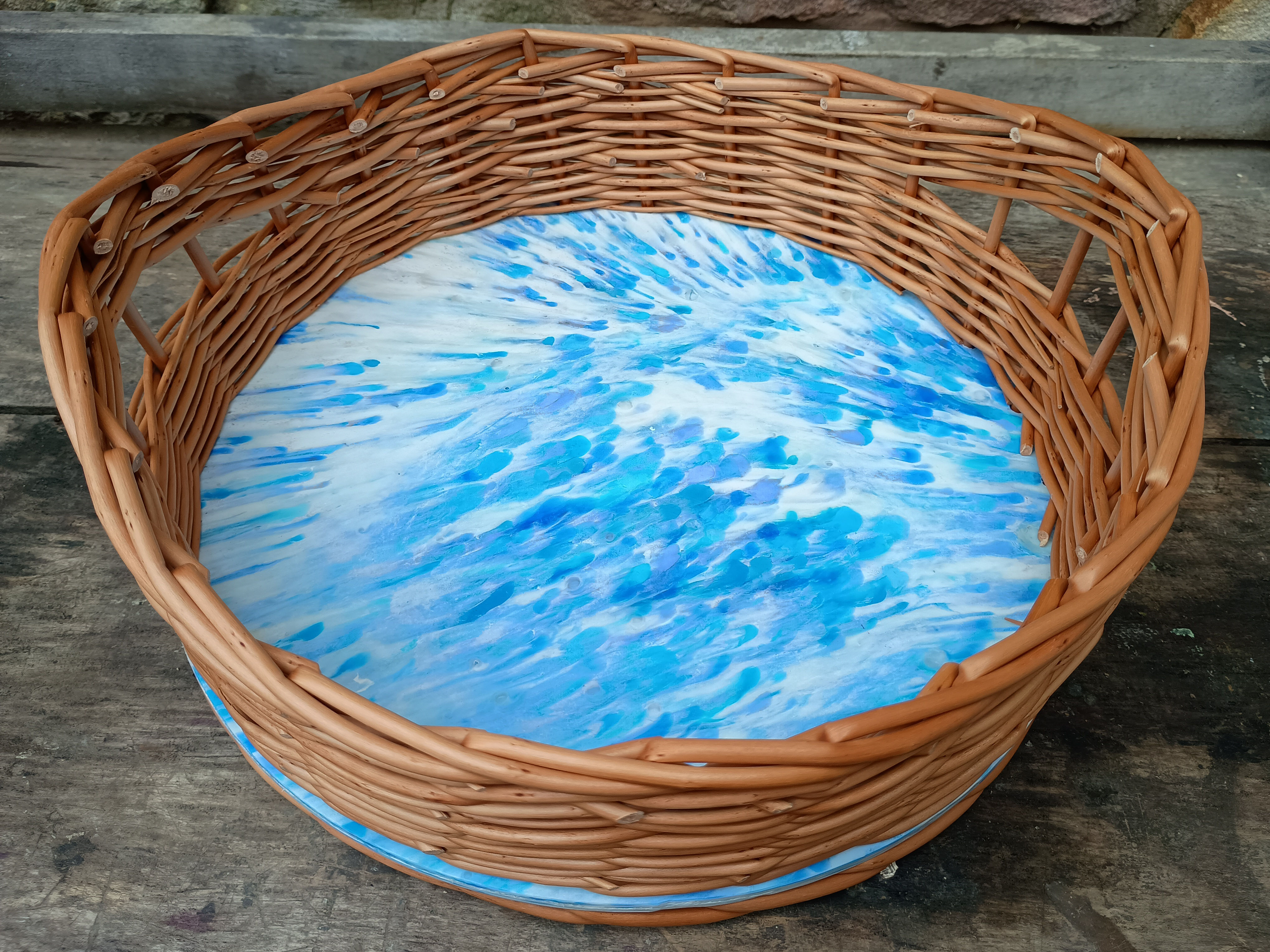 Woven Tea Tray with recycled plastic base in blues