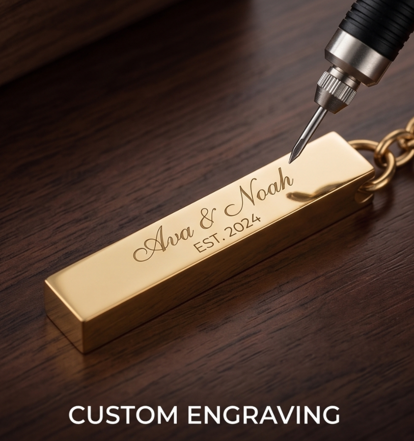 Custom Engraved Gold 3D Bar Keychain