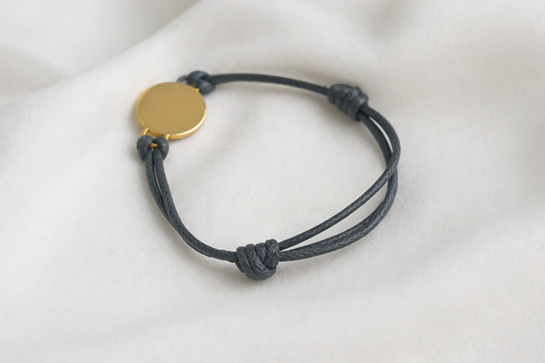 Custom Engraved Circle Bracelet Adjustable Black Cord Personalized Name Gift