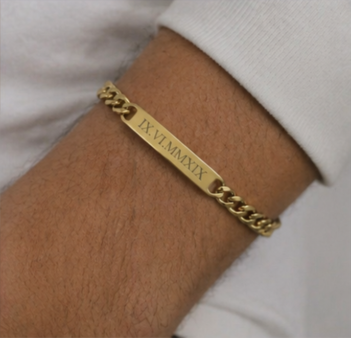 Personalized Custom Engraved ID Bracelet Stainless Steel Cuban Chain Men Women