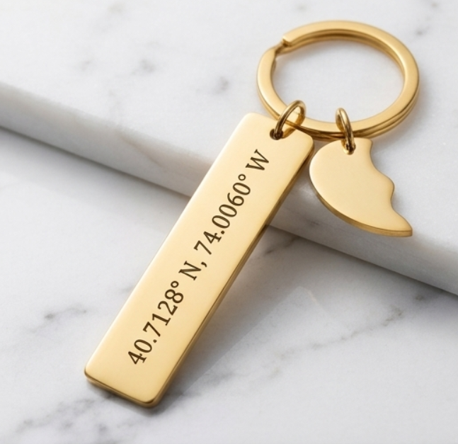 Personalized Vertical Bar Keychain Set Gold & Silver
