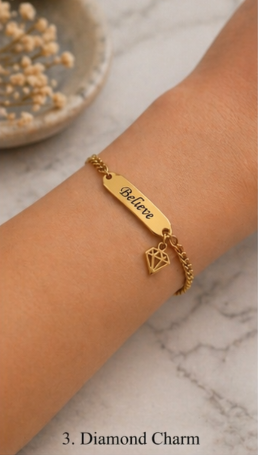 Personalized 14K Gold Plated ID Bracelet - Custom Engraved Nameplate with Love,