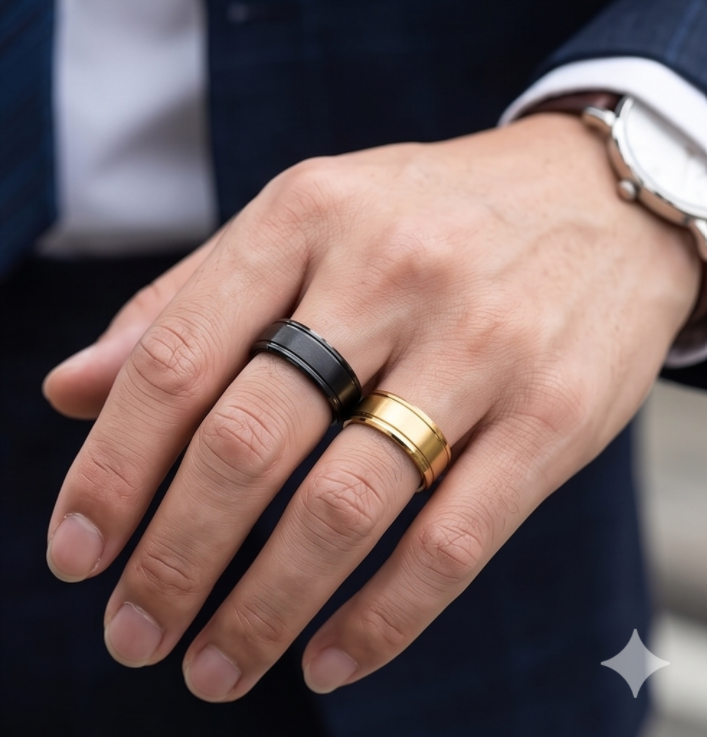 Custom Engraved Men's Wedding Band Double Groove Promise Ring Stainless Steel
