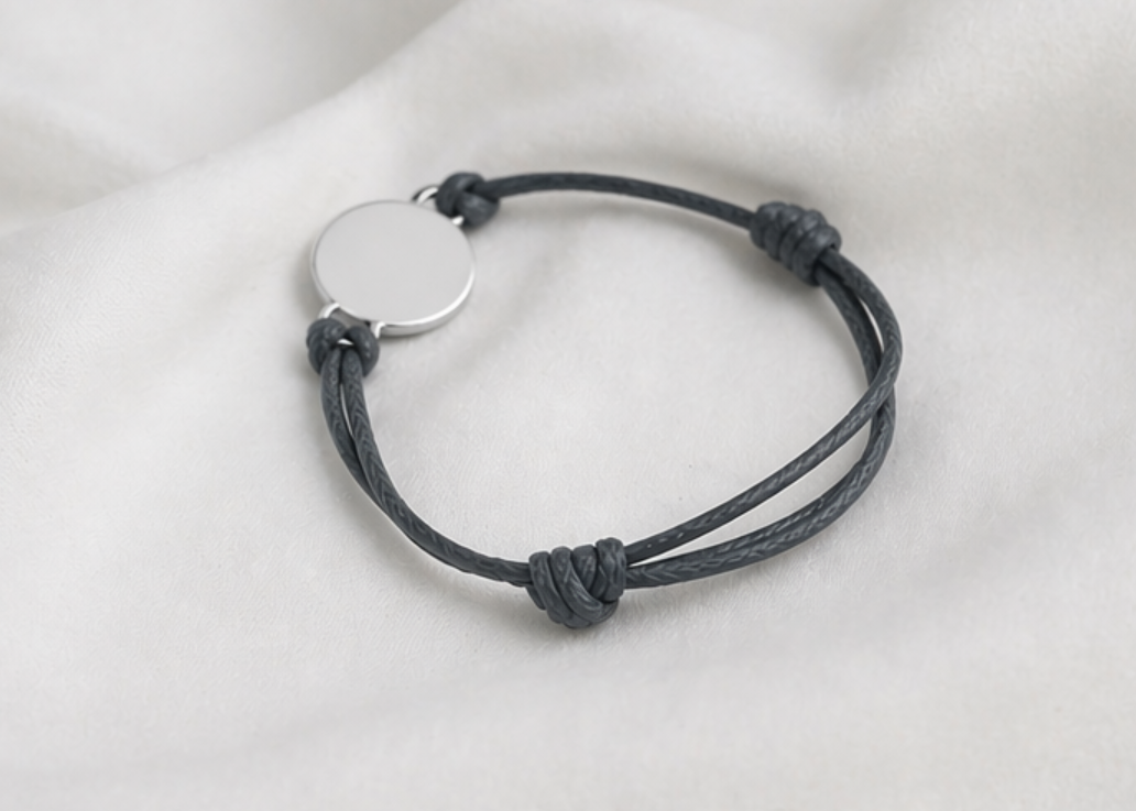 Custom Engraved Circle Bracelet Adjustable Black Cord Personalized Name Gift
