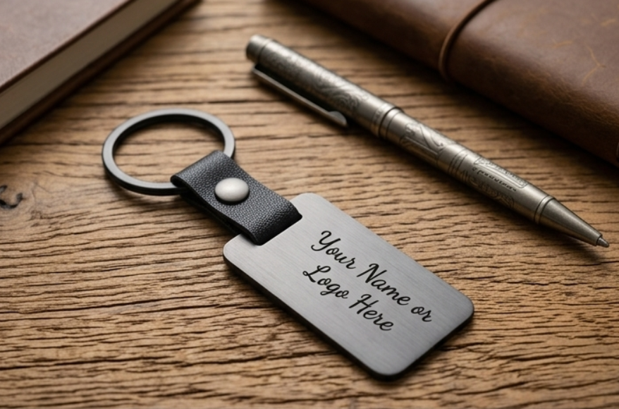 Personalized Engraved Leather & Metal Keychain