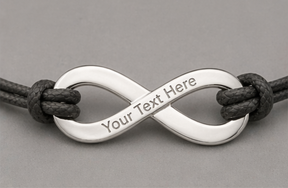 Thumbnail: Personalized Infinity Bracelet Custom Engraved Name Adjustable Cord Gold Silver