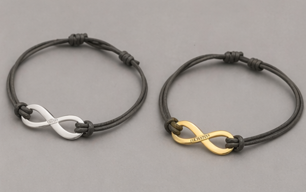 Personalized Infinity Bracelet Custom Engraved Name Adjustable Cord Gold Silver