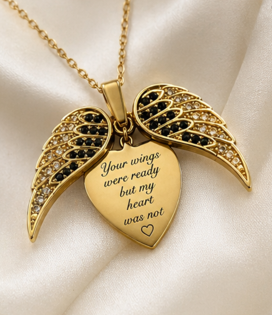 Angel Wing Heart Locket Necklace