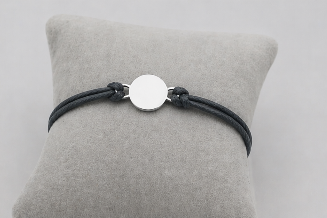 Custom Engraved Circle Bracelet Adjustable Black Cord Personalized Name Gift