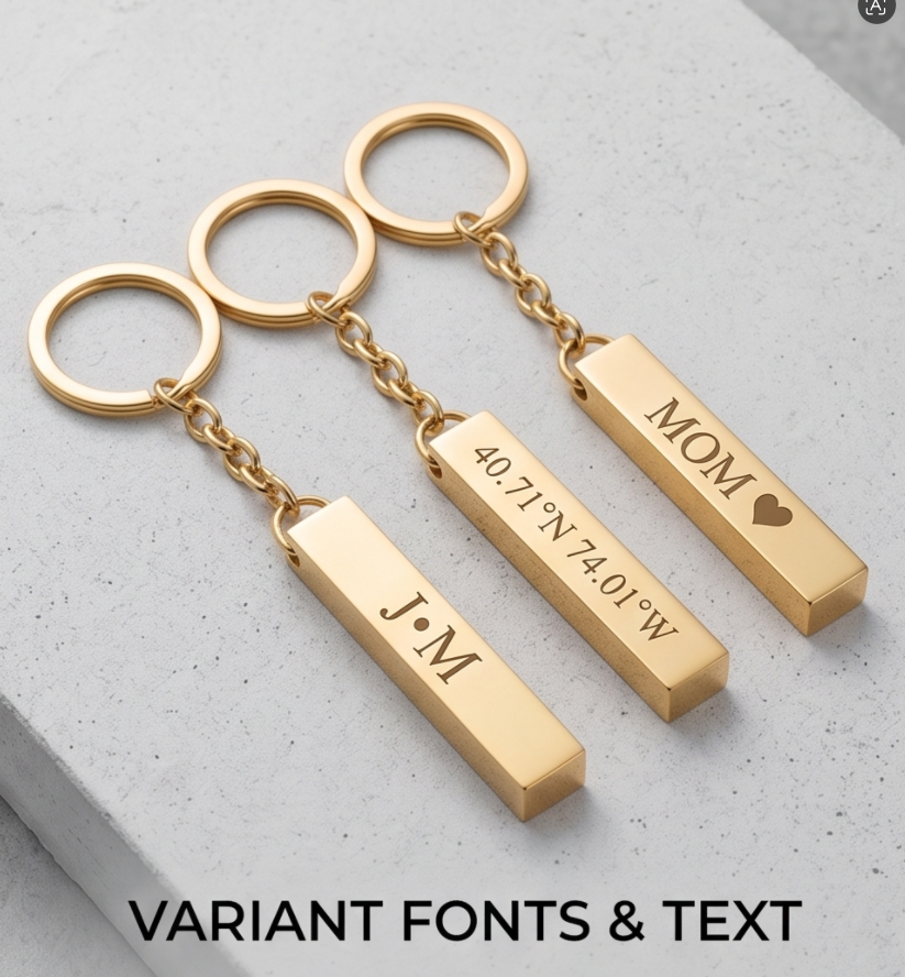 Custom Engraved Gold 3D Bar Keychain