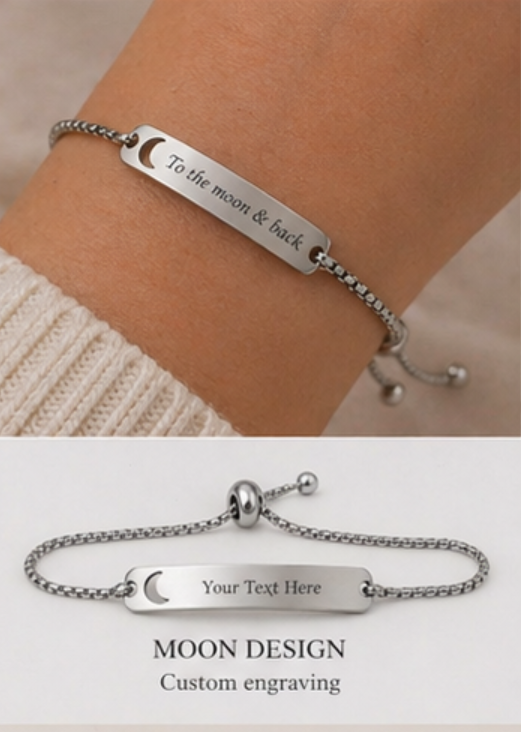Custom Engraved Infinity Bracelet Adjustable Grey Cord Personalized Silver Gift