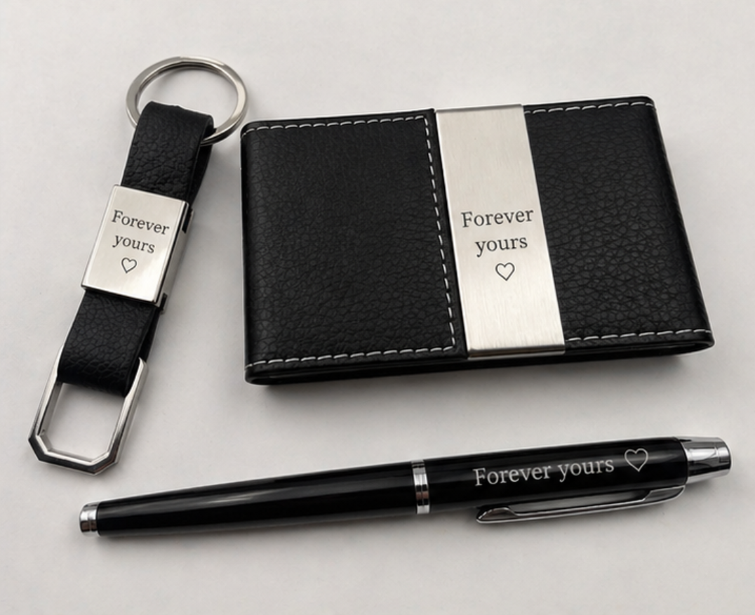 Personalized Men’s Gift Set - Engravable Wallet, Pen & Keychain Kit