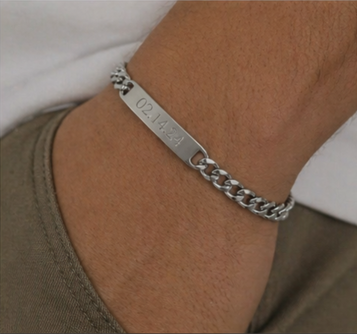 Personalized Custom Engraved ID Bracelet Stainless Steel Cuban Chain Men Women
