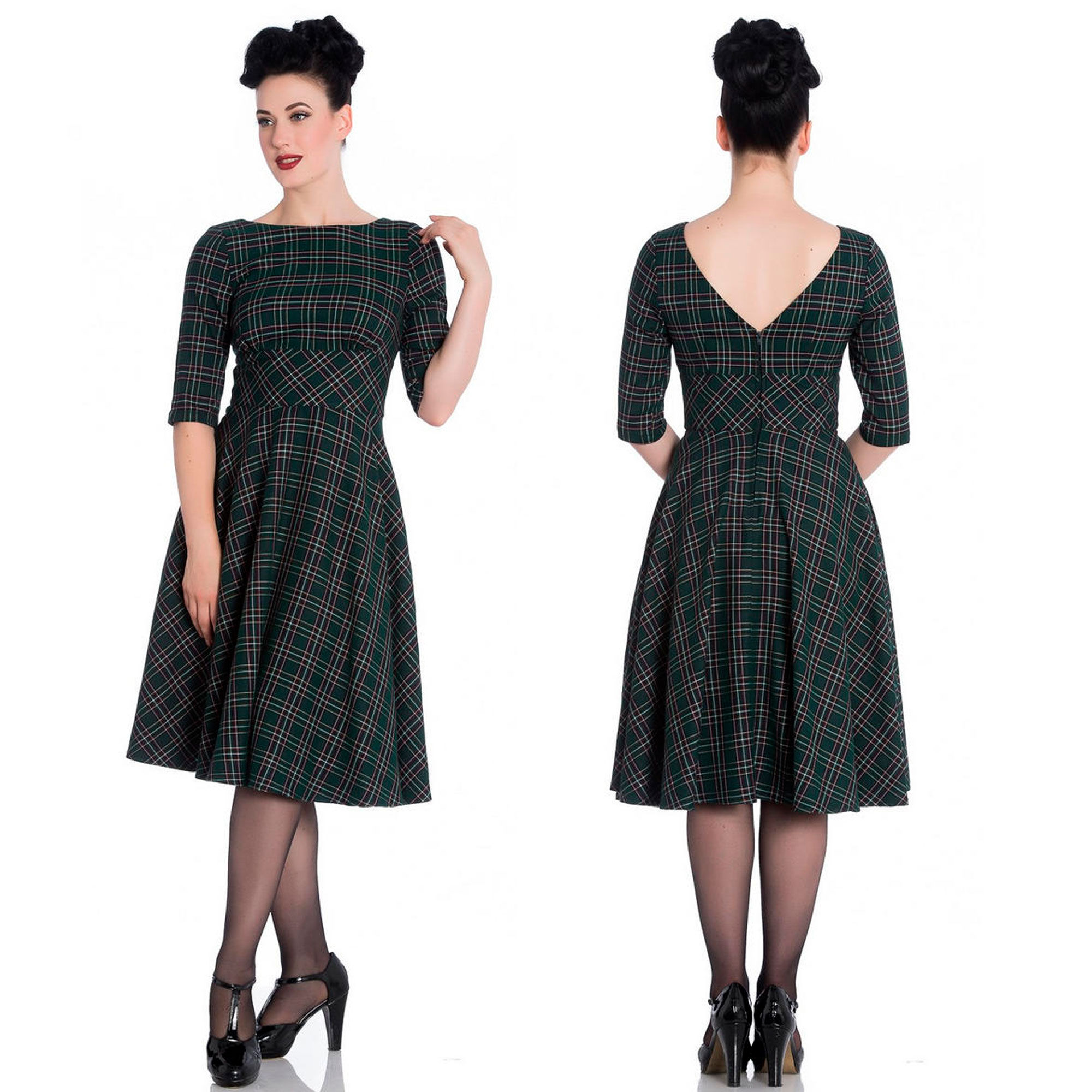 Hell Bunny Green Tartan Dress