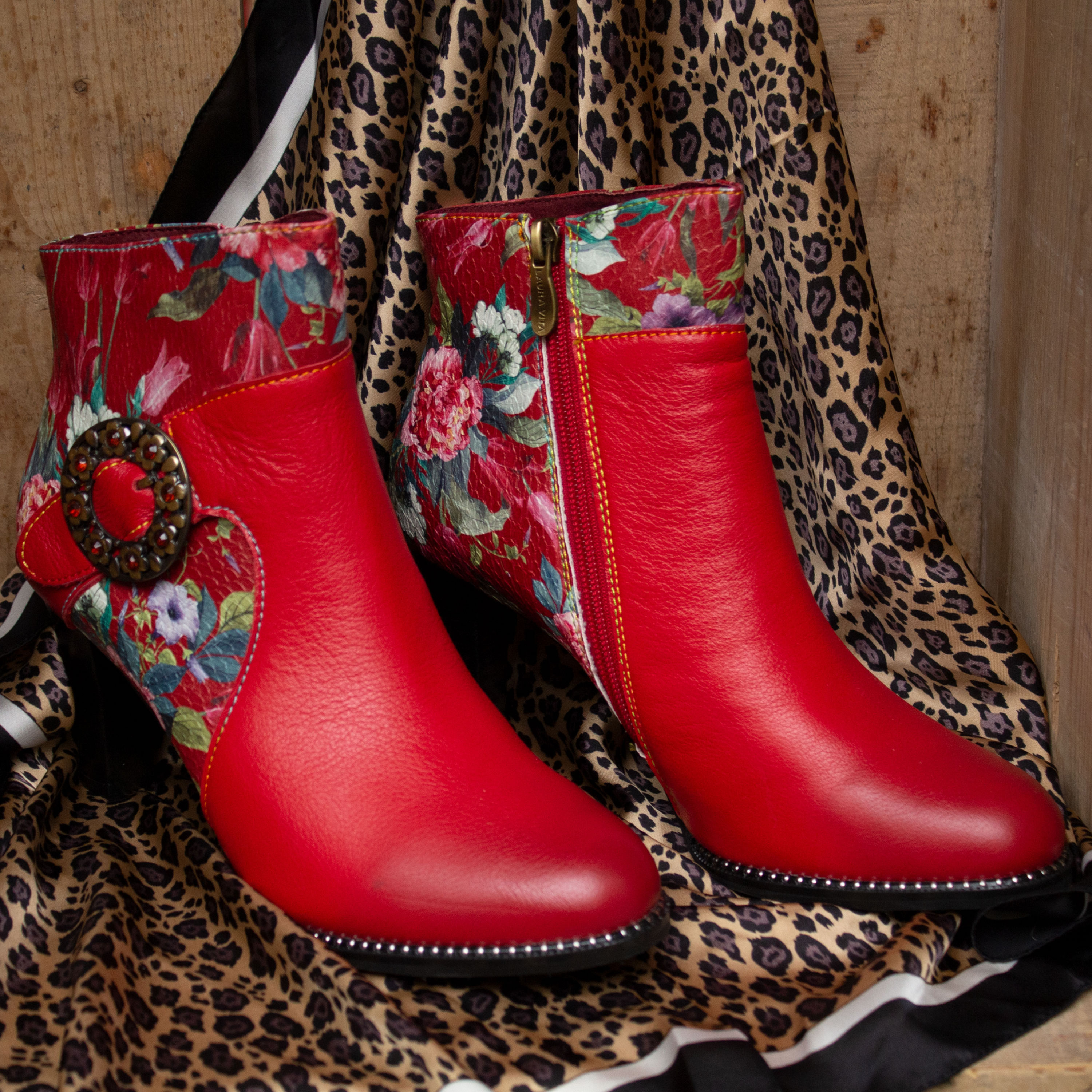 Floral Red Ankle Boot by Laura Vita