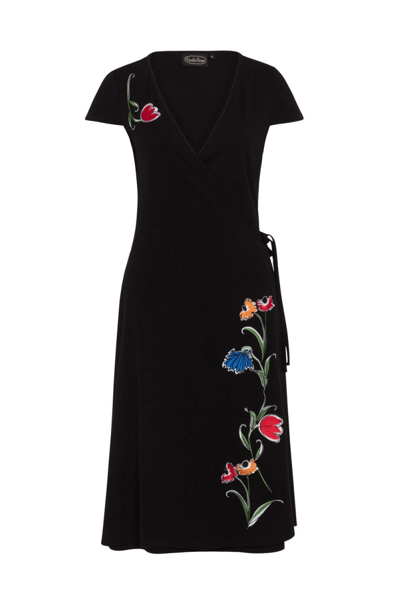 Thumbnail: Voodoo Vixen Primrose Black Wrap Dress