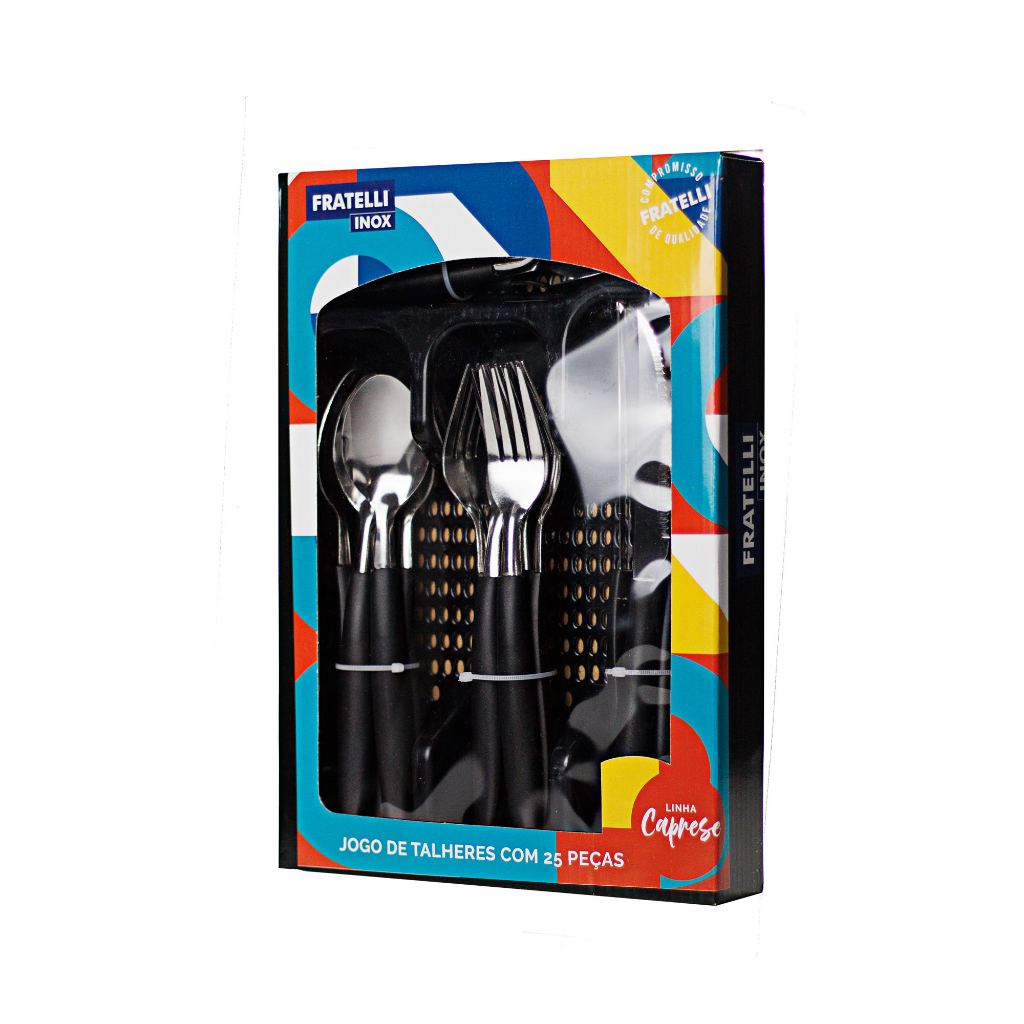 JOGO DE TALHERES 25 PCS CAPRESE PRETO COM PORTA TALHER FRATELLI