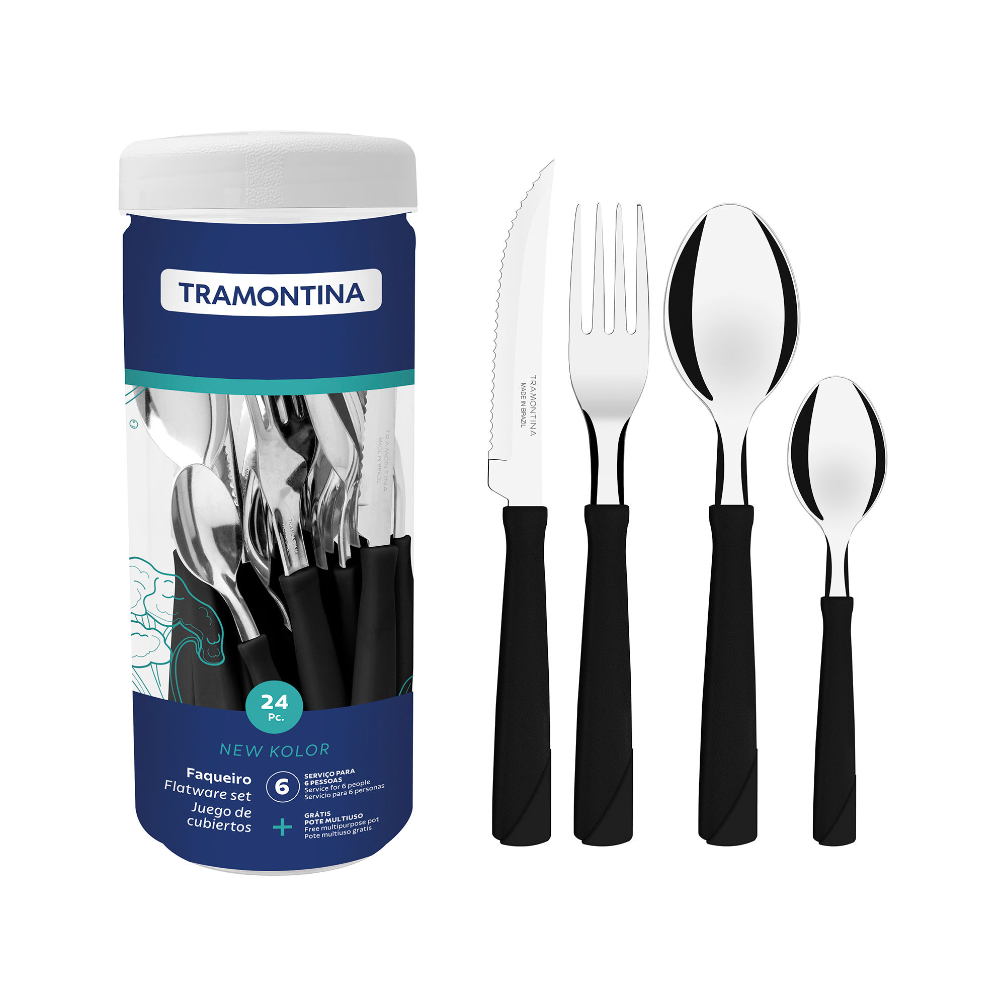 FAQUEIRO INOX 24PC NEW KOLOR PRETO TRAMONTINA