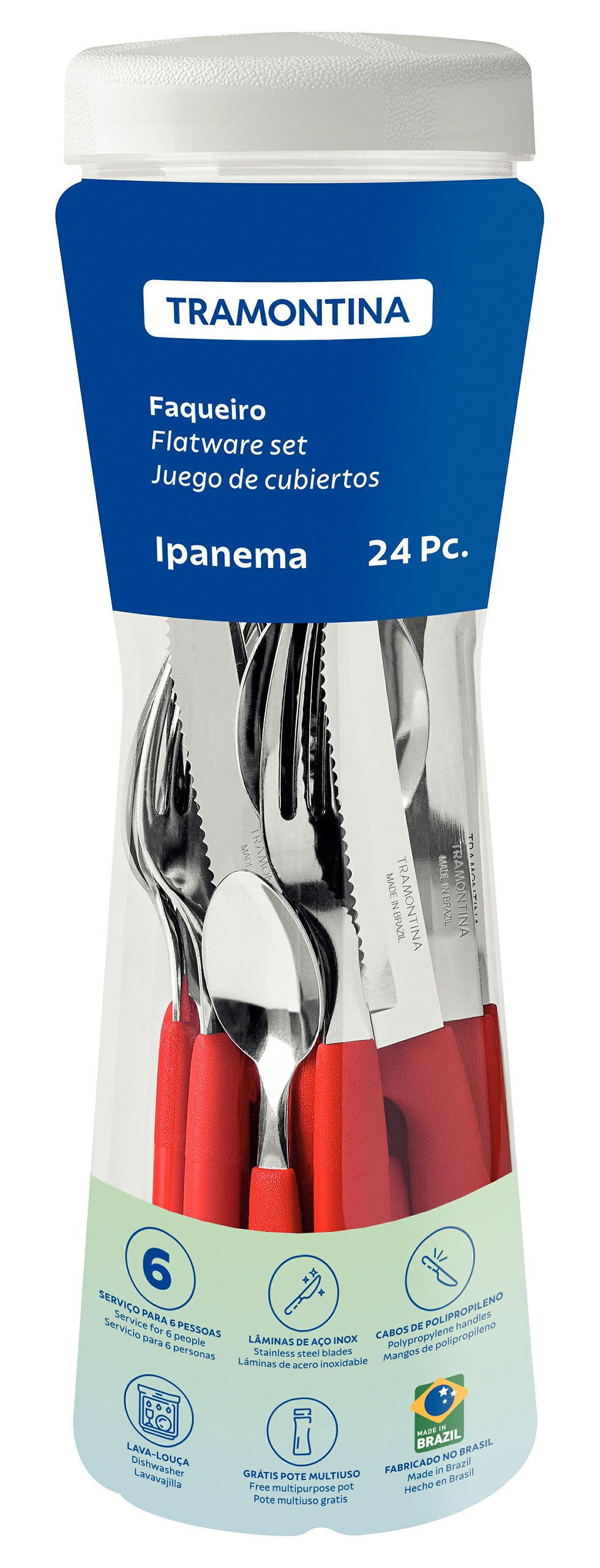 Miniatura: FAQUEIRO 24 PCS IPANEMA VERMELHO AÇO INOX TRAMONTINA
