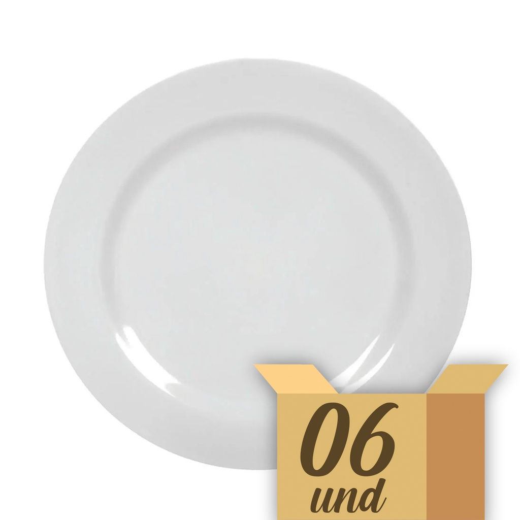 CAIXA PRATO DE MESA RASO 25CM BRANCO MELAMINA 06UND FRATELLI