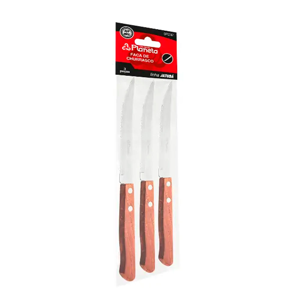 JOGO DE FACA DE MESA E CHURRASCO JATOBÁ AÇO INOX 4" 1,8x22cm 3PCS DP0047 PLANETA