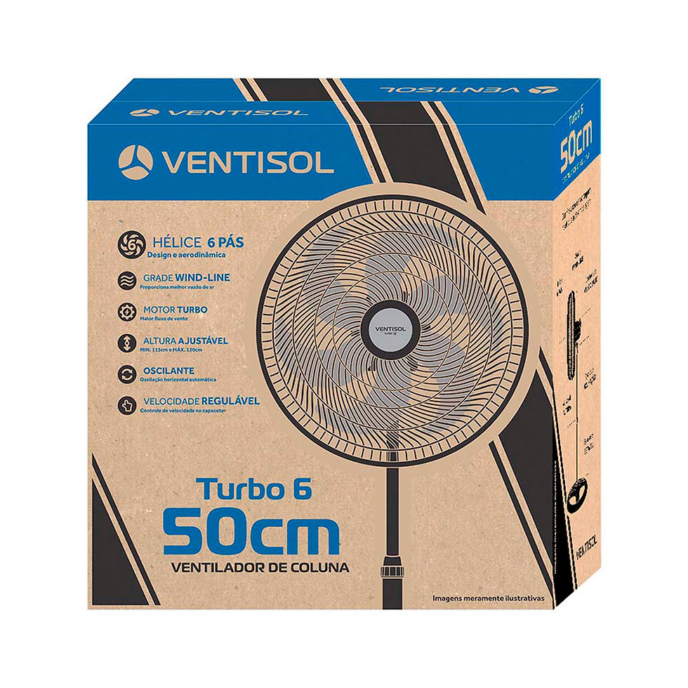 Miniatura: VENTILADOR OSCILANTE DE COLUNA TURBO 6 PÁS 50CM PRETO 135W 220V PREMIUM VENTISOL