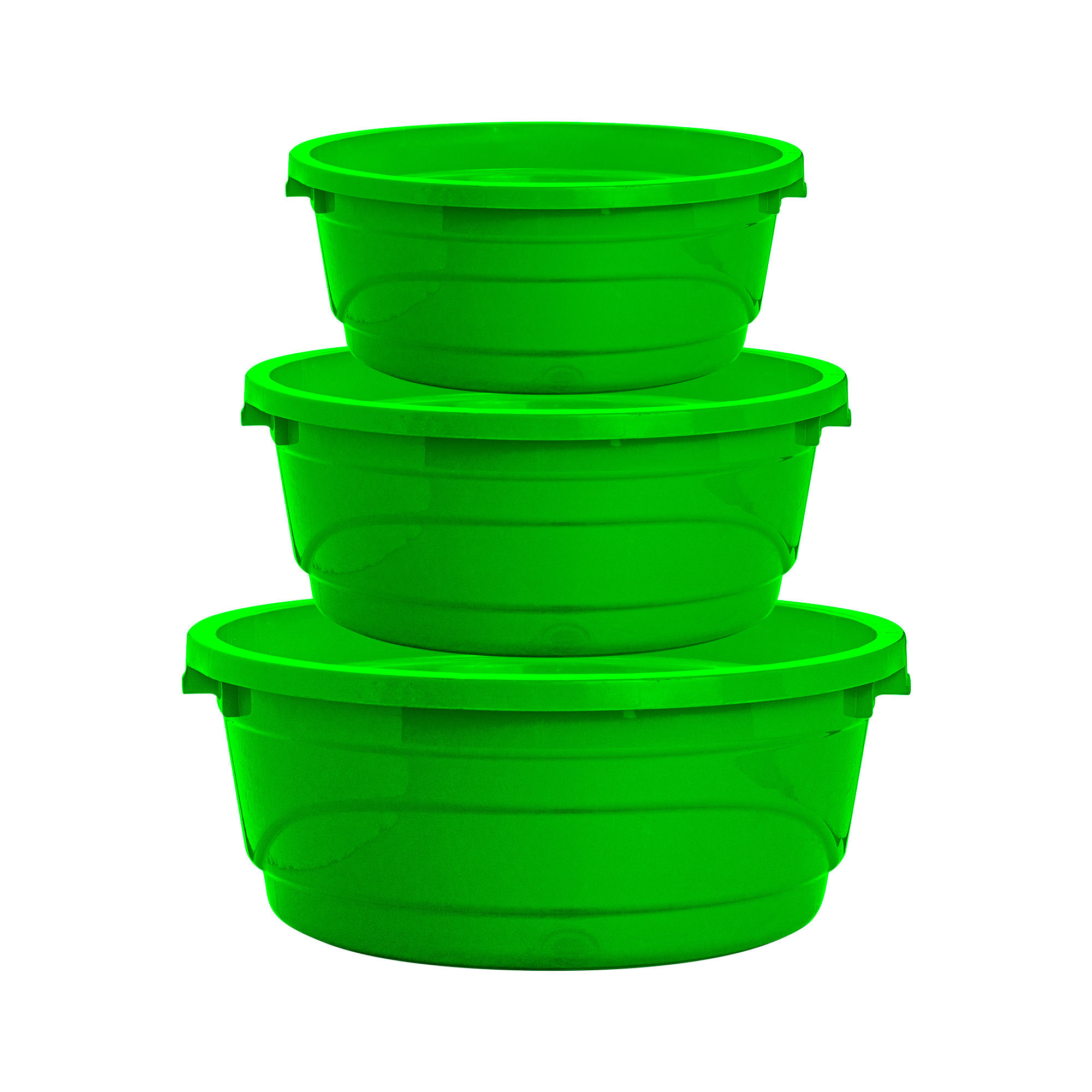 KIT BACIA DE PLÁSTICO VERDE 3 PEÇAS 35L/25L/15L SAMPLÁS