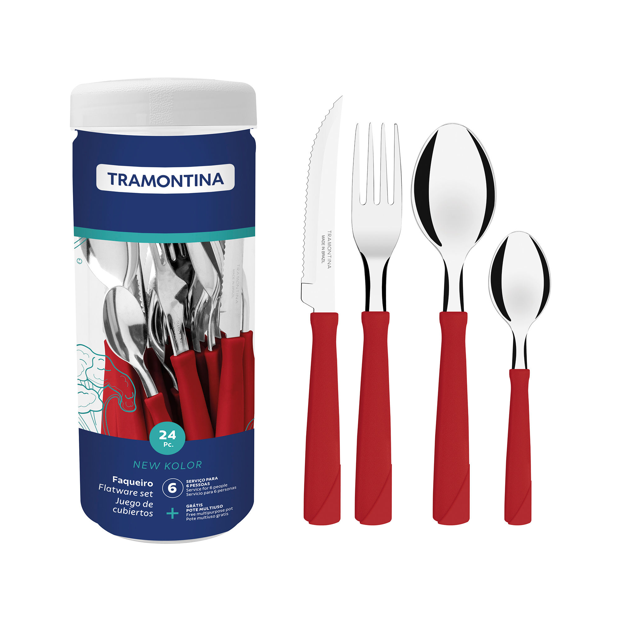FAQUEIRO INOX 24PC NEW KOLOR VERMELHO TRAMONTINA