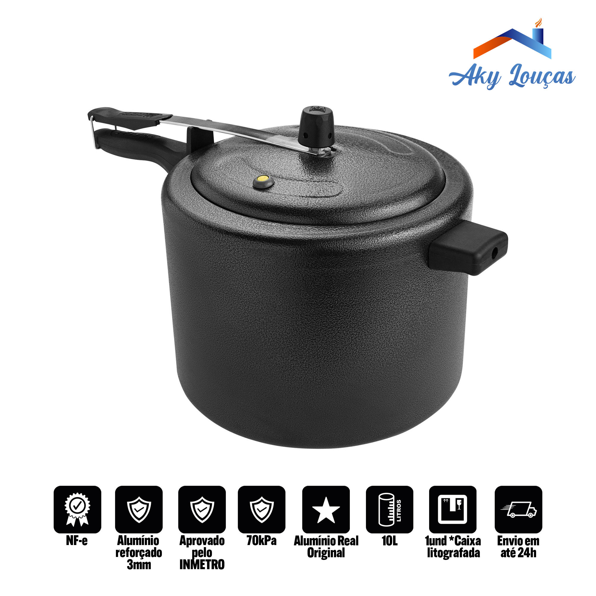 PANELA DE PRESSÃO CRAQUEADA 10L 70kPa INMETRO ALUMÍNIO REAL