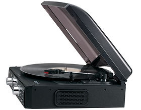 Jensen® JTA-460 Digital 3-Speed Stereo Turntable, MP3 Encoding & AM/FM Receiver - side view