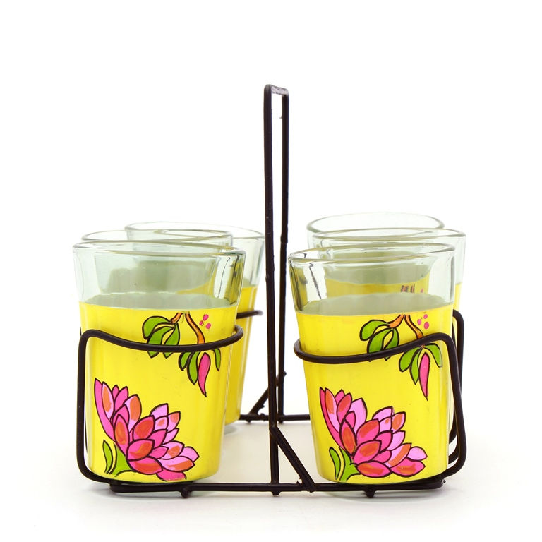 Thumbnail: Handpainted Tea Set - Tapri Glasses Blossom