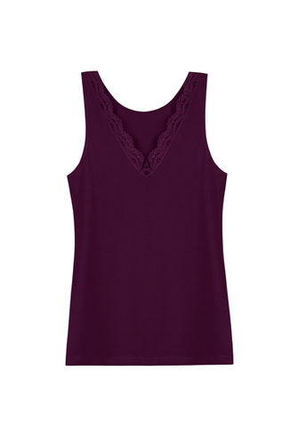 BD6590 Mor Pamuklu, kalın askılı, yakası dantel detaylı, büyük beden, esnek, kadın atlet