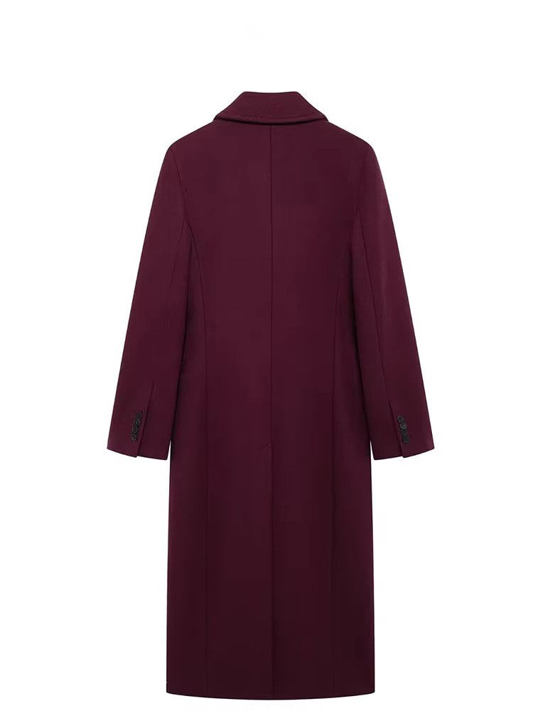 Thumbnail: HH Women Fashion Burgundy Coat Double Breasted Long Sleeve Lapel Blends Jacket A