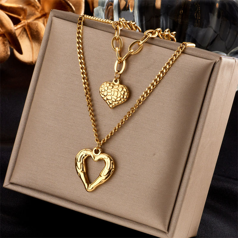 Thumbnail: DIEYURO 316L Stainless Steel Small Uneven Folds 2 Love Necklace High-end Sense P