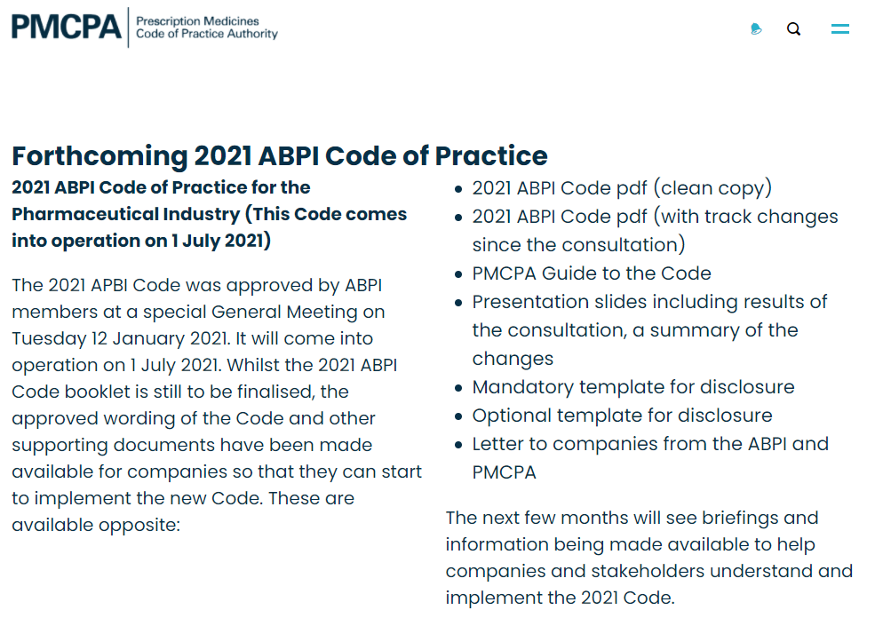 Technical release of the NEW 2021 ABPI Code of Practice