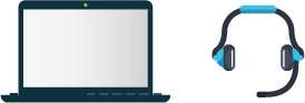 Laptop + Built-in or External Camera + Headset