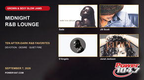 Sade, Jill Scott, D’Angelo, and Janet Jackson appear in a four-panel Grown and Sexy Slow Jams design.