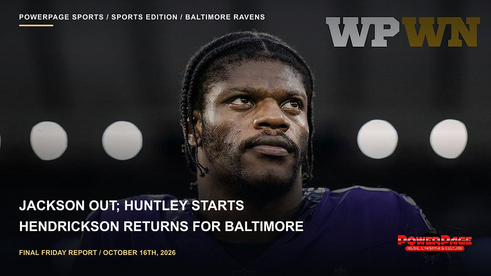 Lamar Jackson in a purple Ravens jersey looks toward the field under stadium lights.