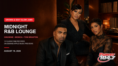 Grown and Sexy Slow Jams August 19, 2026 cover featuring Ginuwine, Monica, and Toni Braxton in a warm midnight R&B lounge.